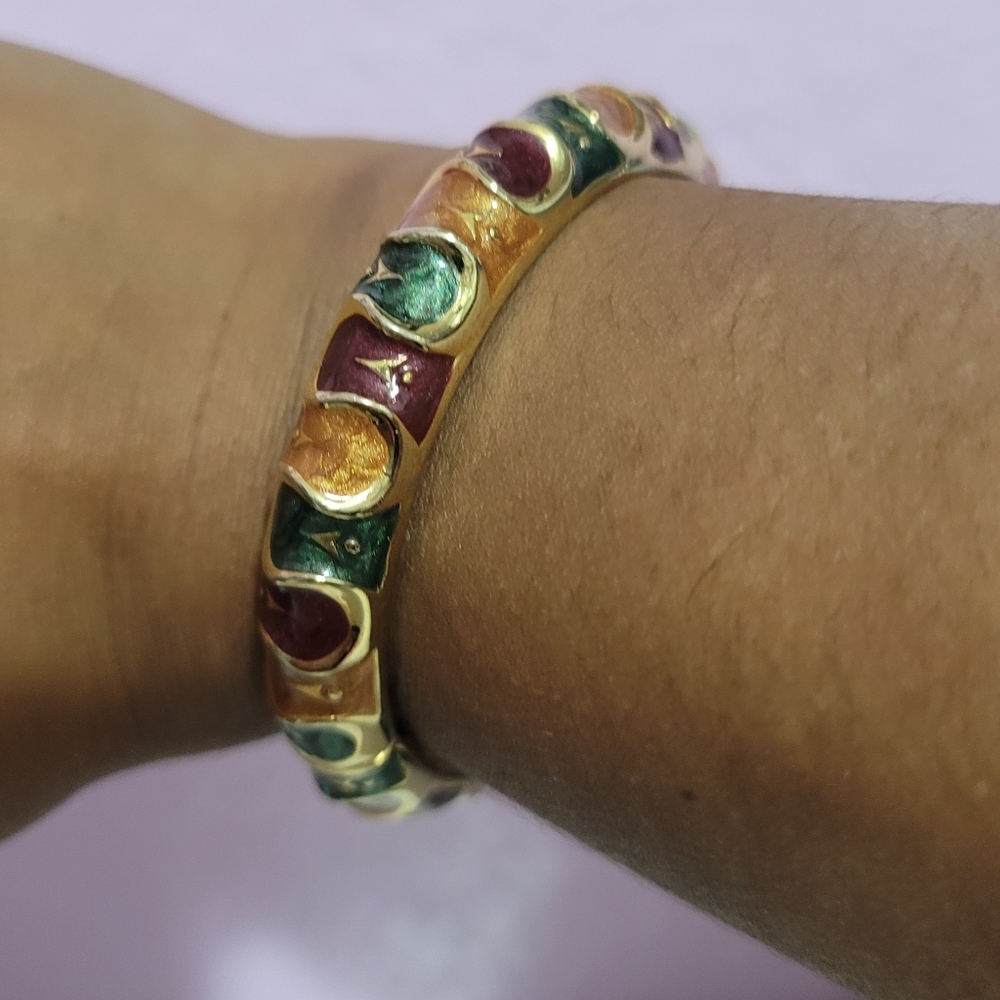 Gold Tone Enamel Hinge Muticolored Fashion Bangle Bracelet